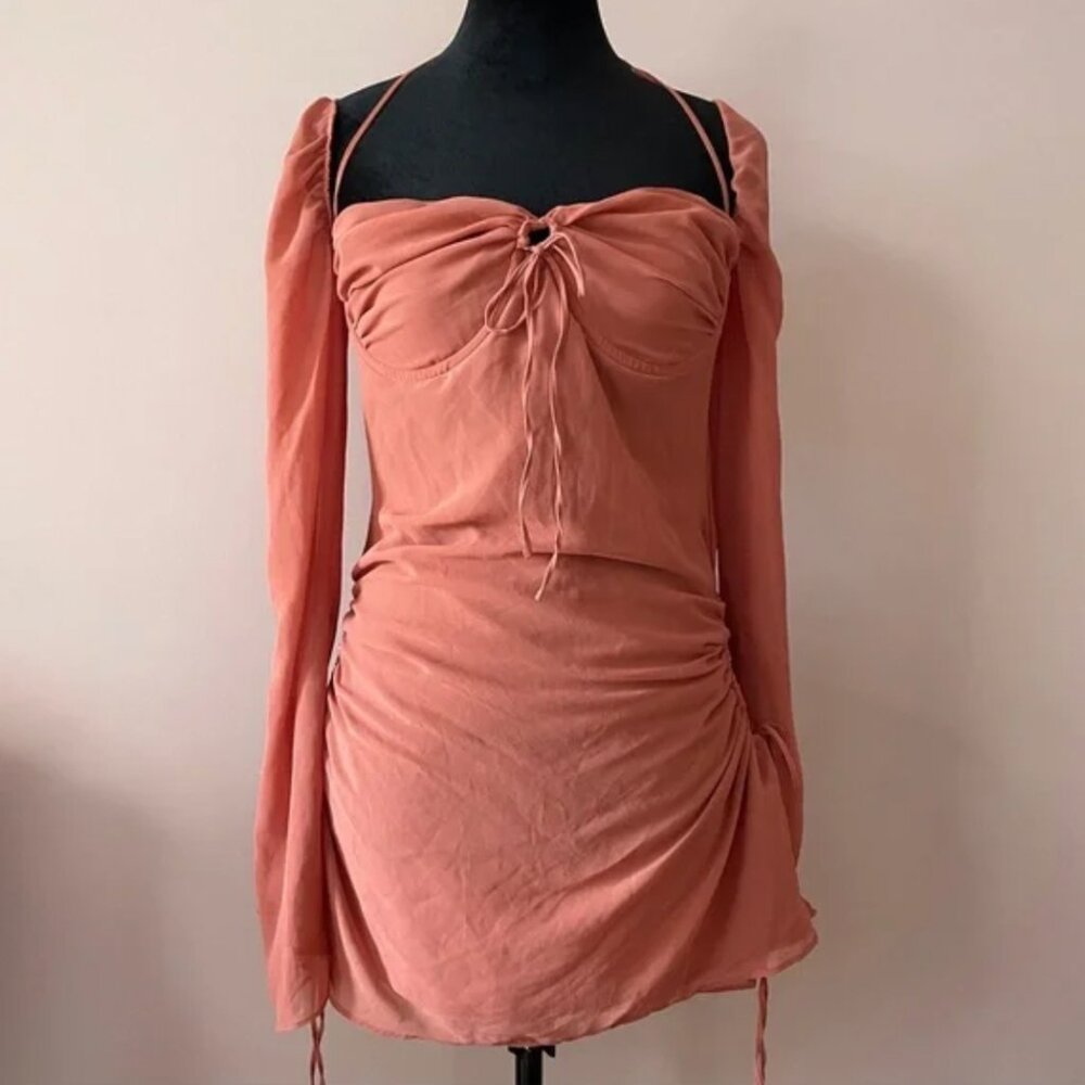 House of CB- Pink Chiffon Cutout Halter Mini Baby Dress Size Medium Plus Cup